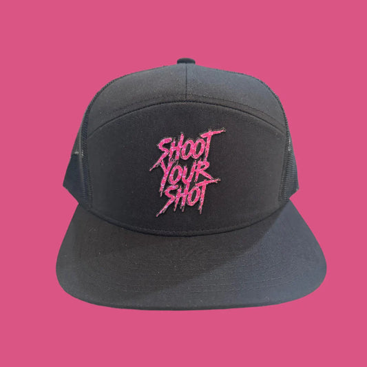 Pink Carbon Script on Black Hat